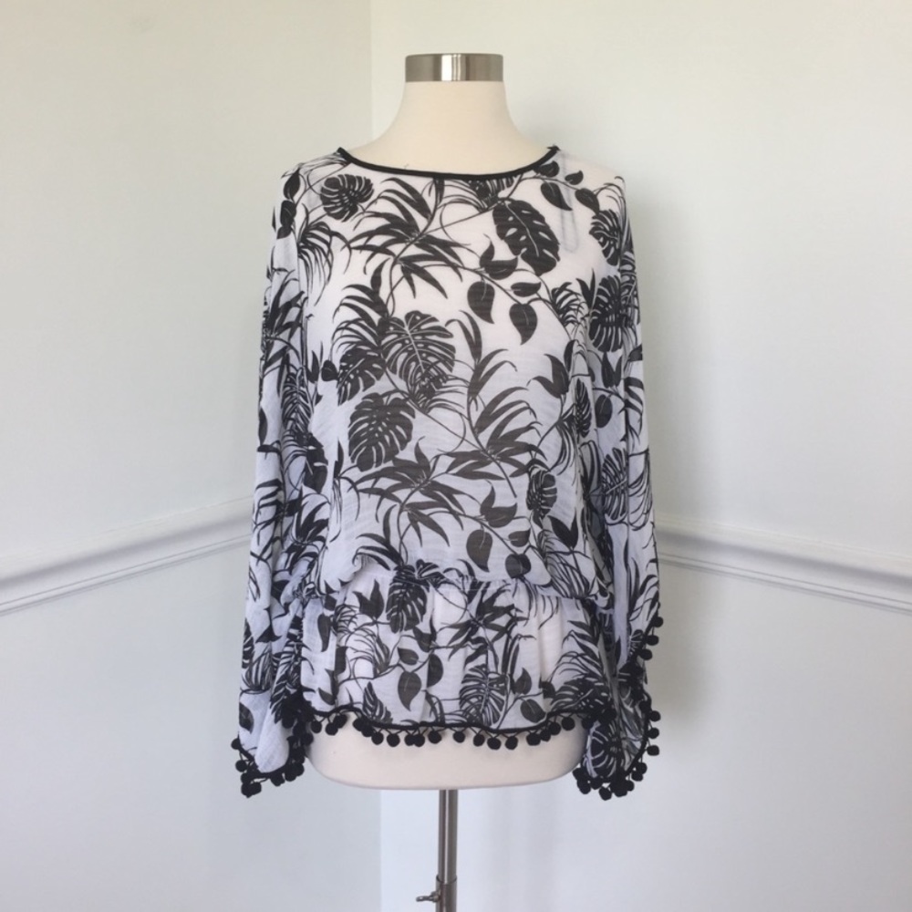 Vince Camuto Palm Leaf Pom Pom Swim Cover Up.